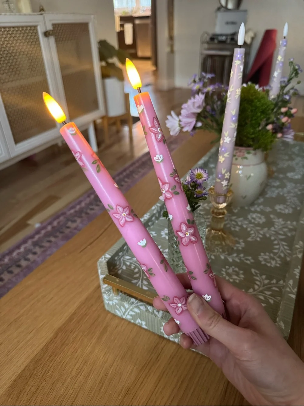 Hand painted battery taper candles